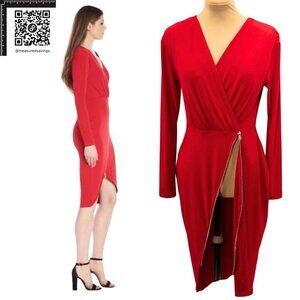 Medium - NWOT RACHEL Rachel Roy - Red Long-Sleeve Knee-Length Zippered Dress